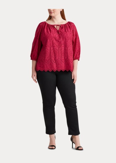 Tops Ralph Lauren Mujer Fucsia Oscuro - Eyelet Elbow-Sleeve - JLOKG7023